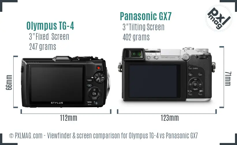 Olympus TG-4 vs Panasonic GX7 Screen and Viewfinder comparison