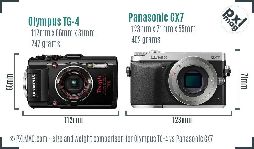 Olympus TG-4 vs Panasonic GX7 size comparison