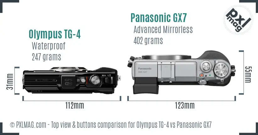 Olympus TG-4 vs Panasonic GX7 top view buttons comparison