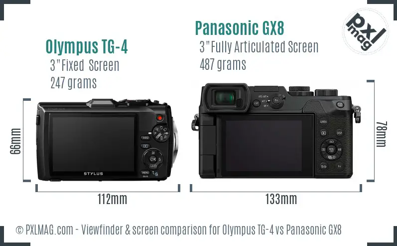 Olympus TG-4 vs Panasonic GX8 Screen and Viewfinder comparison