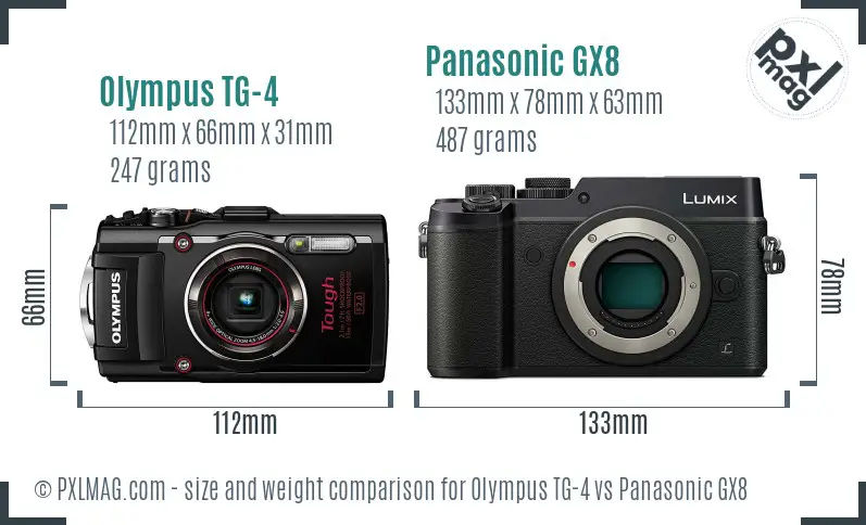 Olympus TG-4 vs Panasonic GX8 size comparison