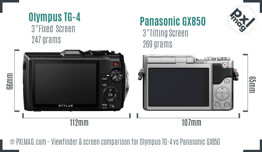 Olympus TG-4 vs Panasonic GX850 Screen and Viewfinder comparison Olympus TG-4 vs Panasonic GX850 Screen and Viewfinder comparison
