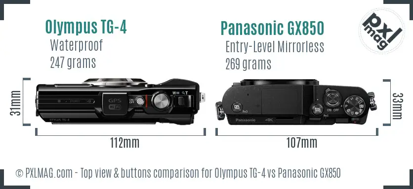 Olympus TG-4 vs Panasonic GX850 top view buttons comparison Olympus TG-4 vs Panasonic GX850 top view buttons comparison