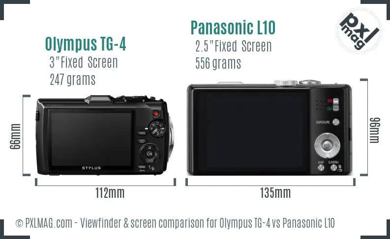 Olympus TG-4 vs Panasonic L10 Screen and Viewfinder comparison
