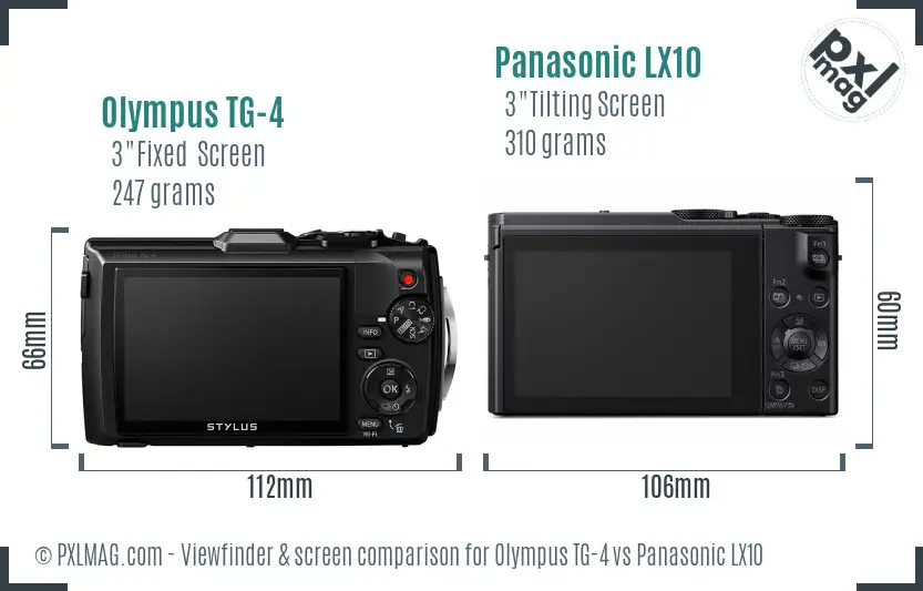 Olympus TG-4 vs Panasonic LX10 Screen and Viewfinder comparison