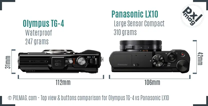 Olympus TG-4 vs Panasonic LX10 top view buttons comparison