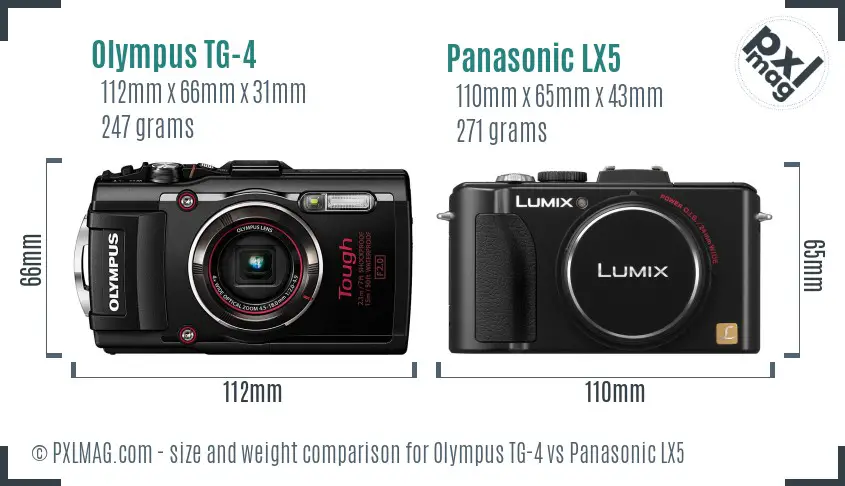 Olympus TG-4 vs Panasonic LX5 size comparison