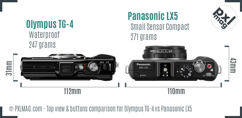 Olympus TG-4 vs Panasonic LX5 top view buttons comparison