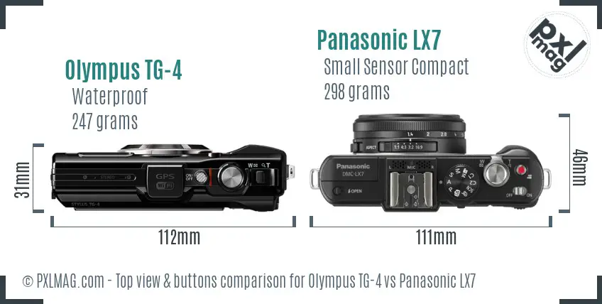 Olympus TG-4 vs Panasonic LX7 top view buttons comparison