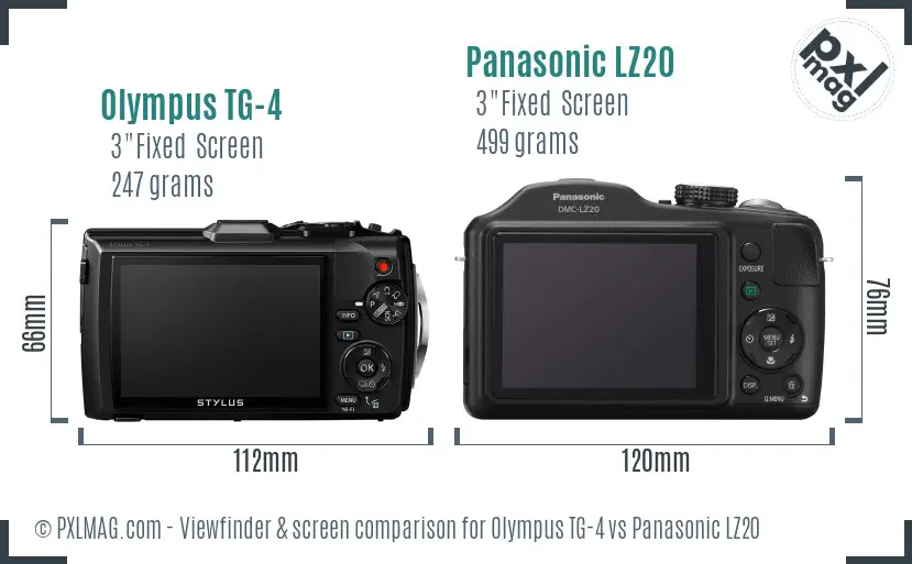 Olympus TG-4 vs Panasonic LZ20 Screen and Viewfinder comparison