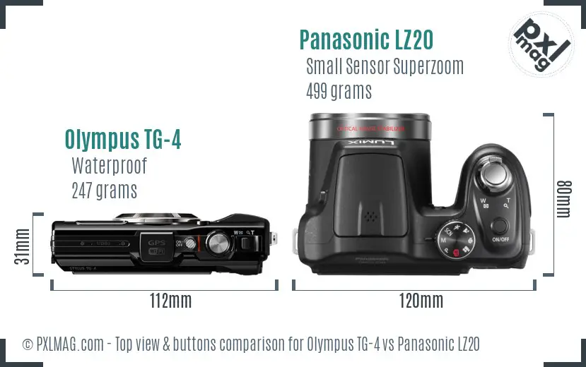 Olympus TG-4 vs Panasonic LZ20 top view buttons comparison