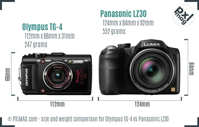 Olympus TG-4 vs Panasonic LZ30 size comparison