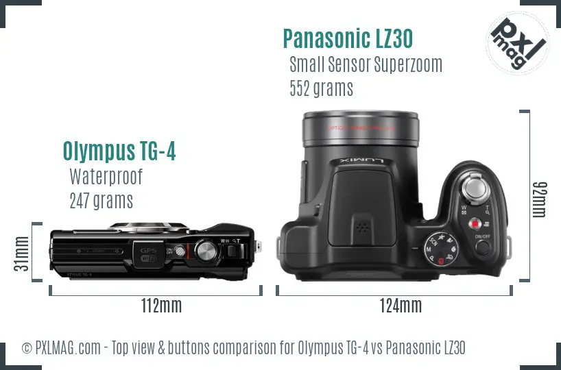 Olympus TG-4 vs Panasonic LZ30 top view buttons comparison