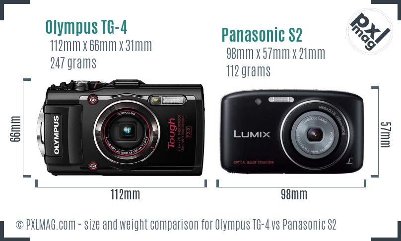 Olympus TG-4 vs Panasonic S2 size comparison