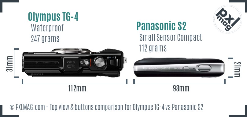 Olympus TG-4 vs Panasonic S2 top view buttons comparison