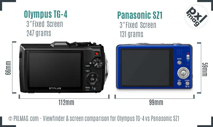 Olympus TG-4 vs Panasonic SZ1 Screen and Viewfinder comparison
