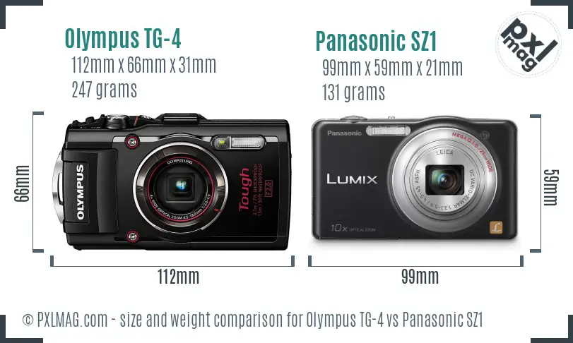Olympus TG-4 vs Panasonic SZ1 size comparison