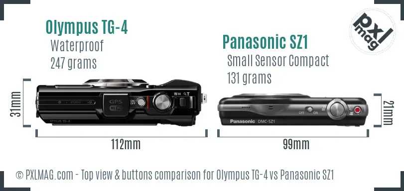Olympus TG-4 vs Panasonic SZ1 top view buttons comparison
