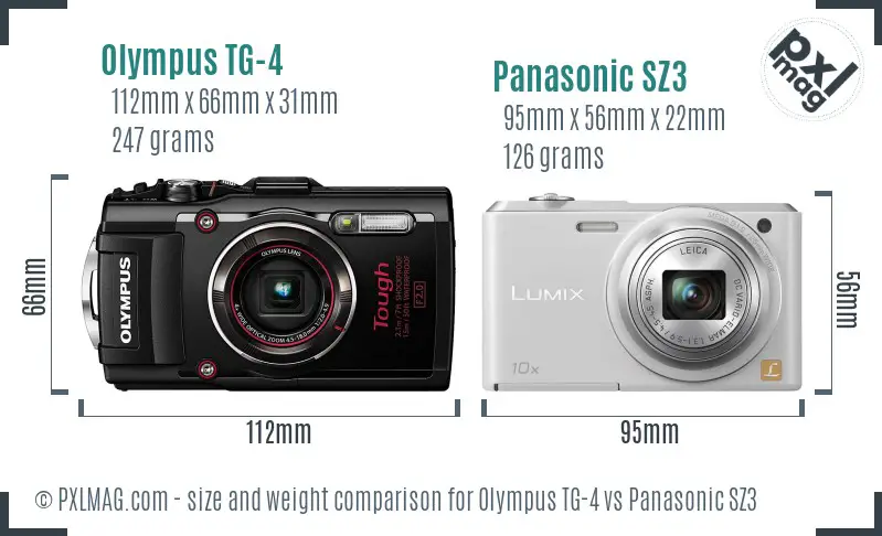 Olympus TG-4 vs Panasonic SZ3 size comparison