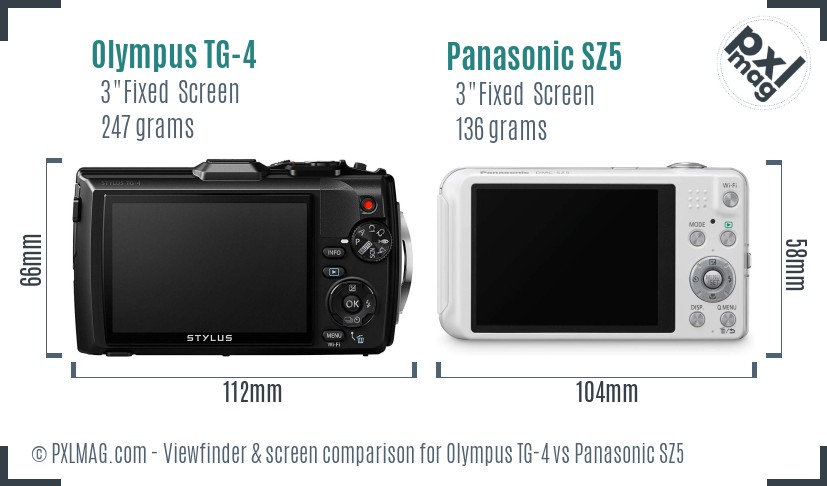 Olympus TG-4 vs Panasonic SZ5 Screen and Viewfinder comparison