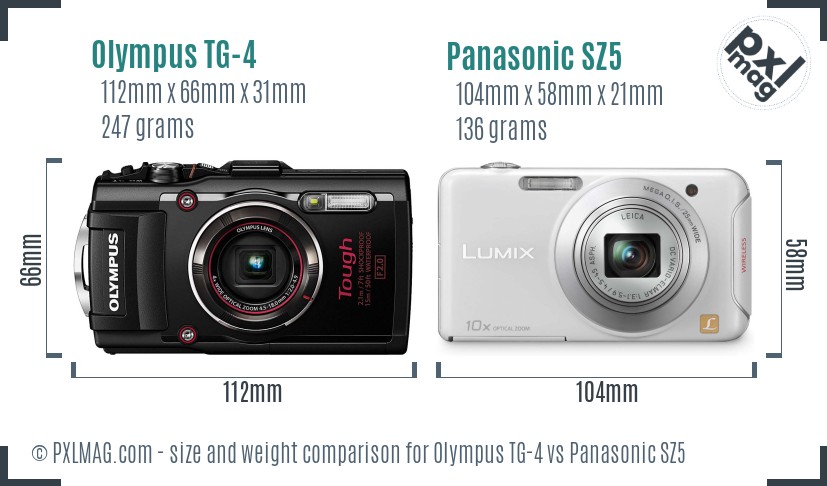 Olympus TG-4 vs Panasonic SZ5 size comparison