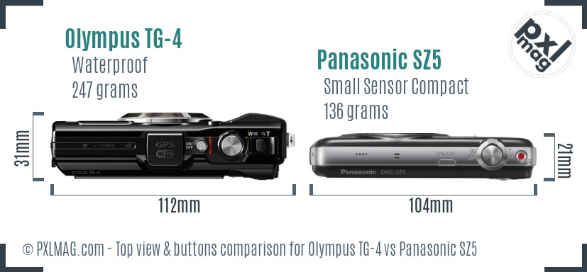 Olympus TG-4 vs Panasonic SZ5 top view buttons comparison