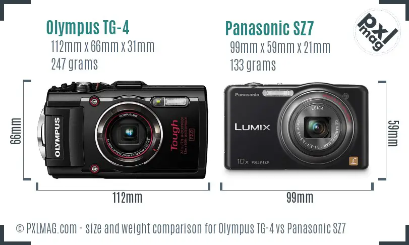 Olympus TG-4 vs Panasonic SZ7 size comparison