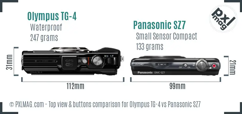 Olympus TG-4 vs Panasonic SZ7 top view buttons comparison
