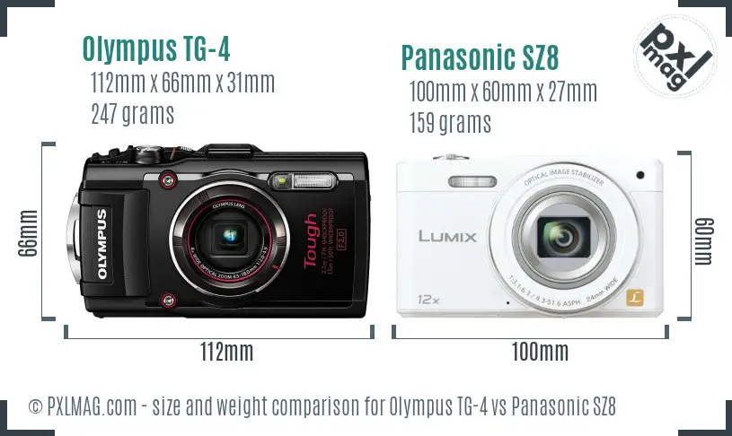 Olympus TG-4 vs Panasonic SZ8 size comparison Olympus TG-4 vs Panasonic SZ8 size comparison