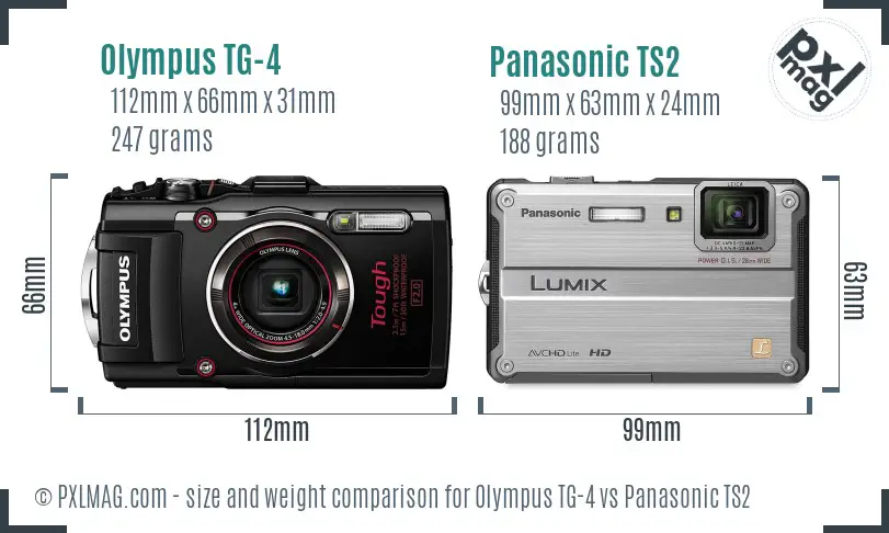 Olympus TG-4 vs Panasonic TS2 size comparison