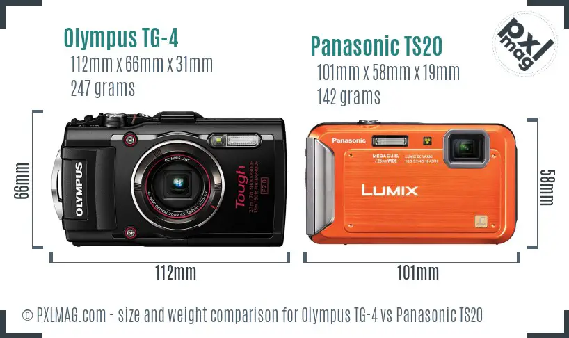 Olympus TG-4 vs Panasonic TS20 size comparison