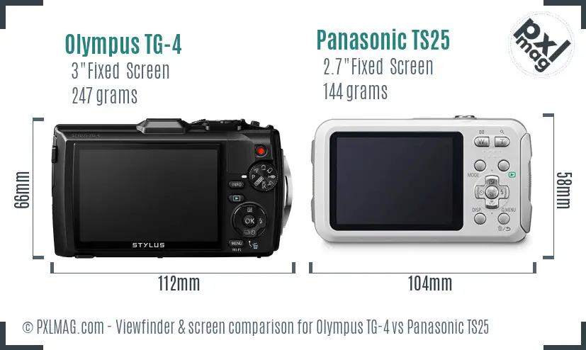 Olympus TG-4 vs Panasonic TS25 Screen and Viewfinder comparison