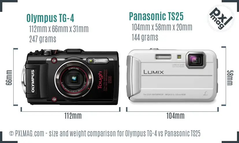 Olympus TG-4 vs Panasonic TS25 size comparison