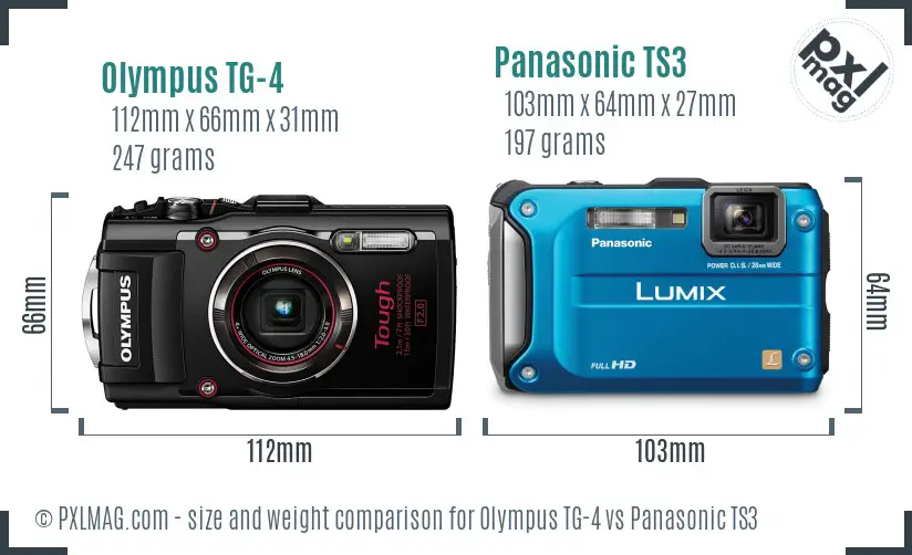 Olympus TG-4 vs Panasonic TS3 size comparison