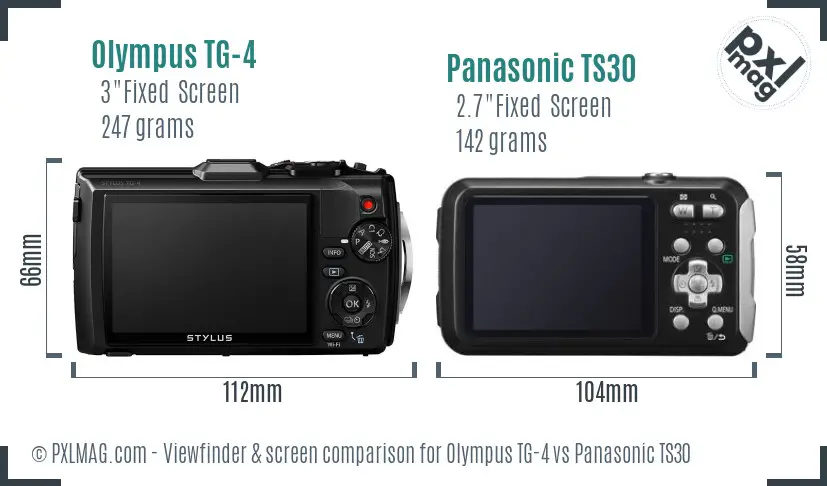 Olympus TG-4 vs Panasonic TS30 Screen and Viewfinder comparison