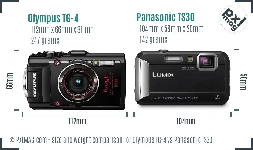 Olympus TG-4 vs Panasonic TS30 size comparison