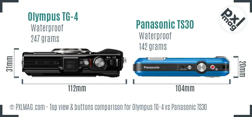 Olympus TG-4 vs Panasonic TS30 top view buttons comparison