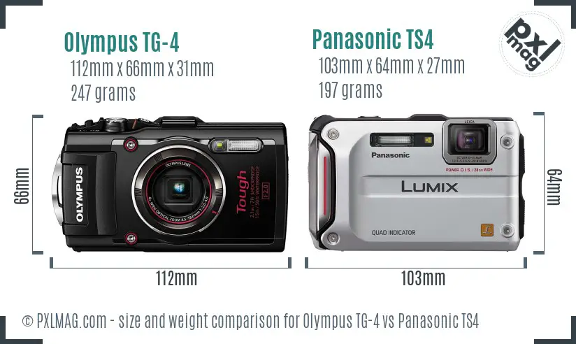 Olympus TG-4 vs Panasonic TS4 size comparison