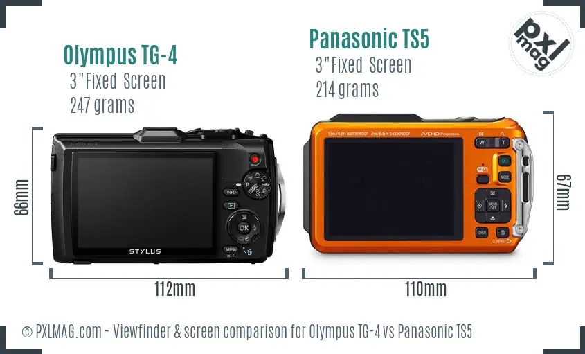 Olympus TG-4 vs Panasonic TS5 Screen and Viewfinder comparison