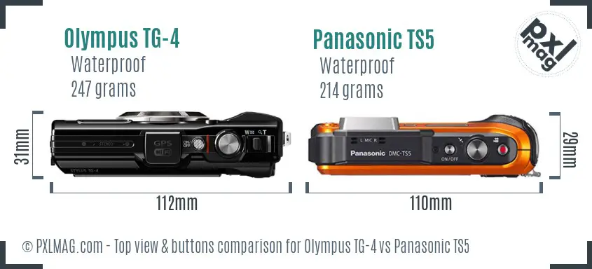 Olympus TG-4 vs Panasonic TS5 top view buttons comparison