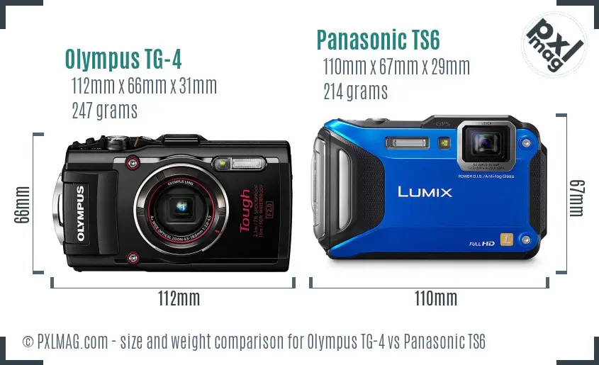 Olympus TG-4 vs Panasonic TS6 size comparison