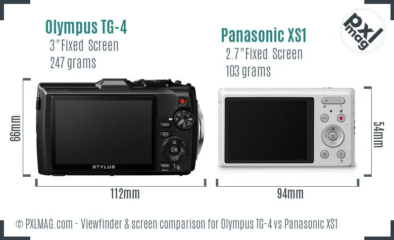 Olympus TG-4 vs Panasonic XS1 Screen and Viewfinder comparison