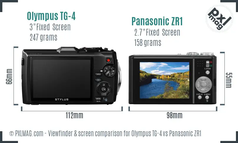 Olympus TG-4 vs Panasonic ZR1 Screen and Viewfinder comparison