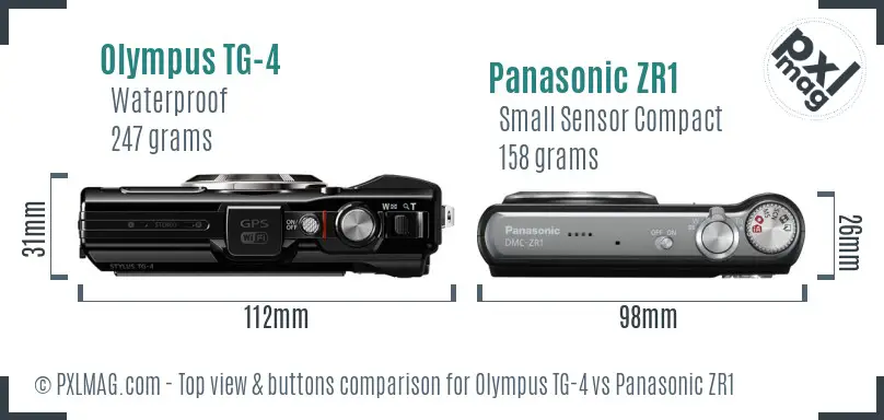 Olympus TG-4 vs Panasonic ZR1 top view buttons comparison