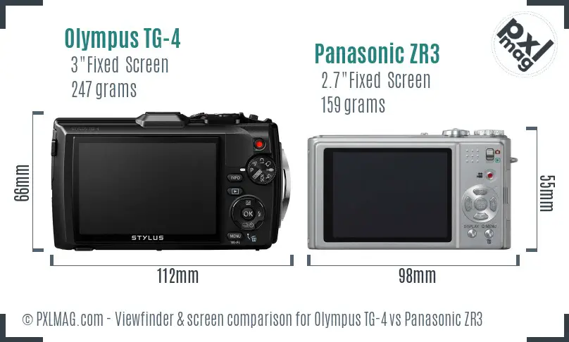 Olympus TG-4 vs Panasonic ZR3 Screen and Viewfinder comparison