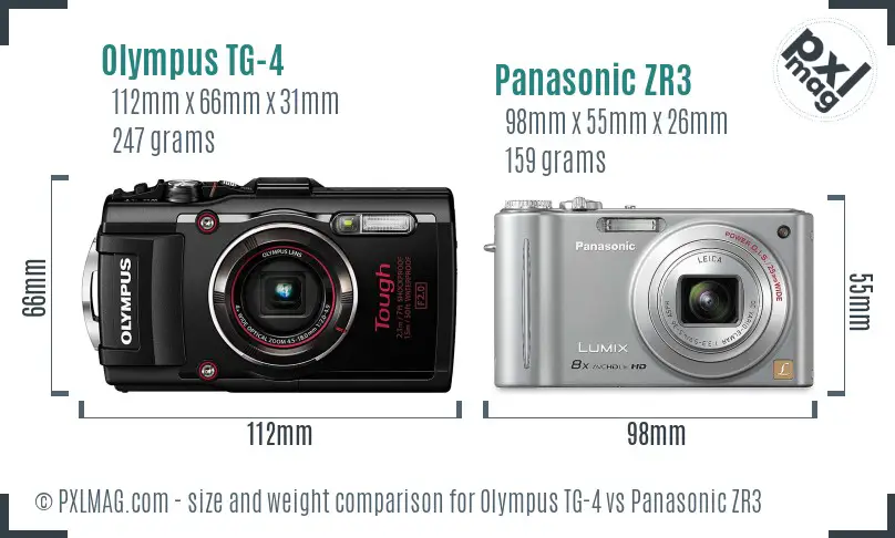 Olympus TG-4 vs Panasonic ZR3 size comparison