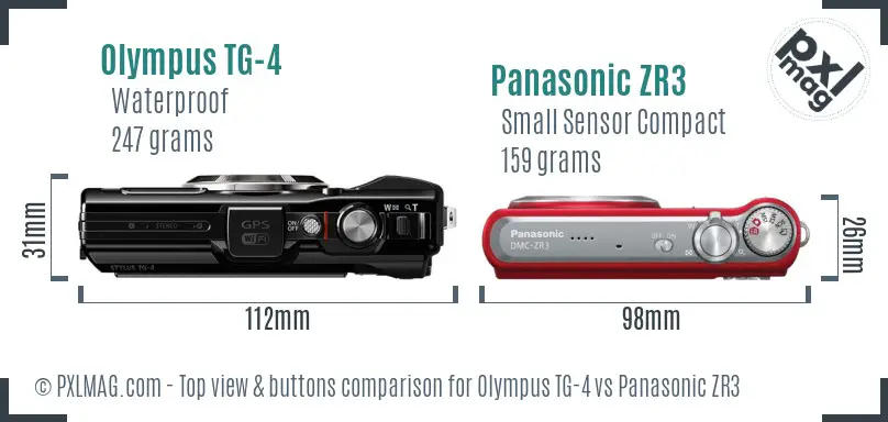 Olympus TG-4 vs Panasonic ZR3 top view buttons comparison