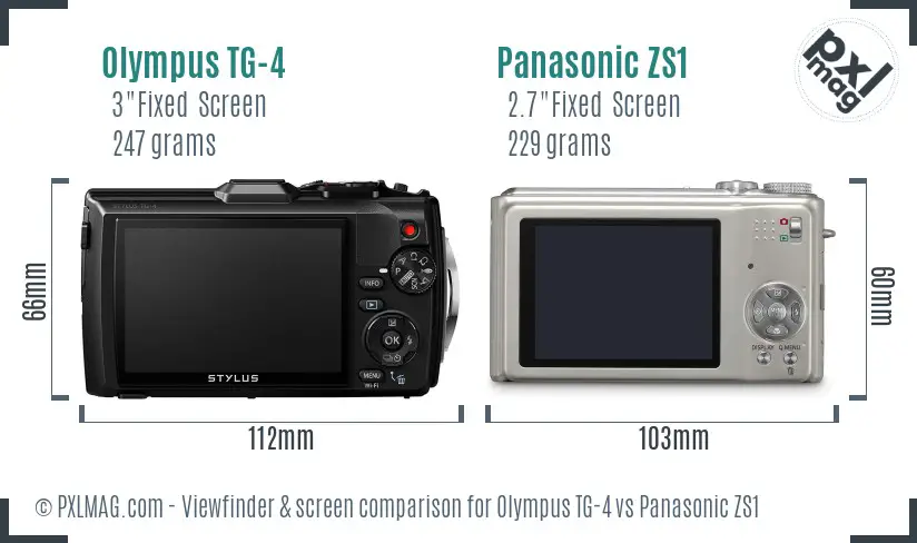 Olympus TG-4 vs Panasonic ZS1 Screen and Viewfinder comparison