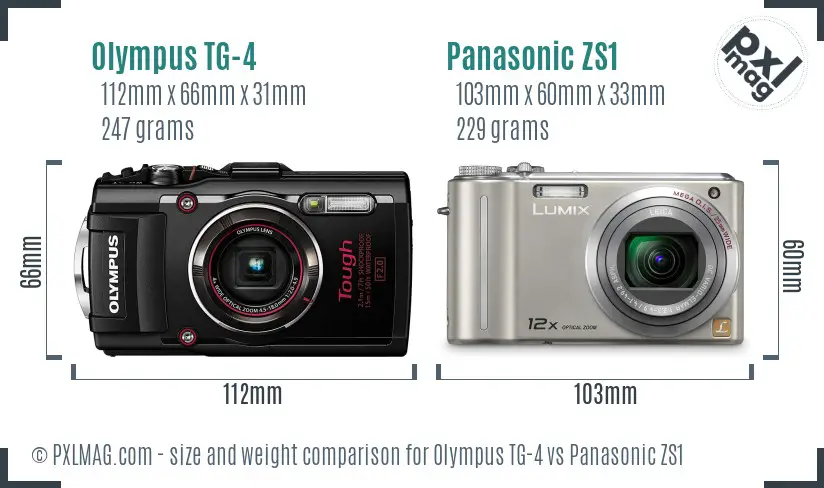 Olympus TG-4 vs Panasonic ZS1 size comparison