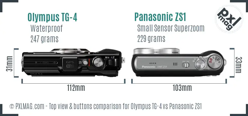 Olympus TG-4 vs Panasonic ZS1 top view buttons comparison